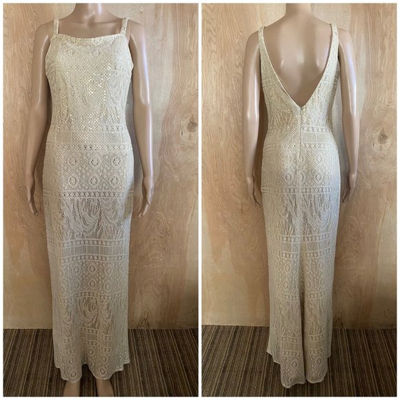 Jessica McClintock Dresses & Skirts - 1990s Jessica McClintock for Gunne Sax Low Back Ivory Lace Maxi Dress Sz 7/8